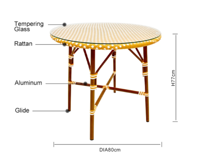 Modern Coffee Shop Rattan Glass Table