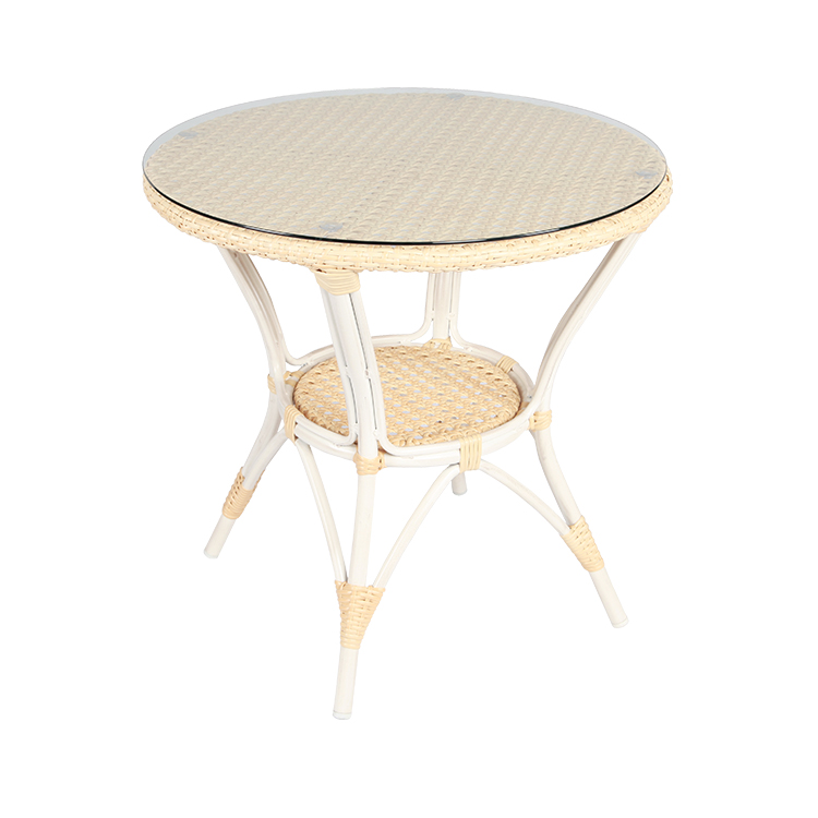 round rattan glass table