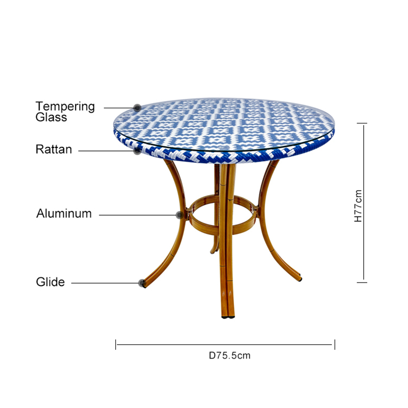 Bistro Rattan Water Proof Glass Table