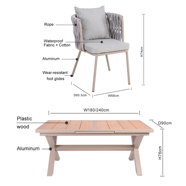 Mirrored Rope 4 Piece Furniture Set